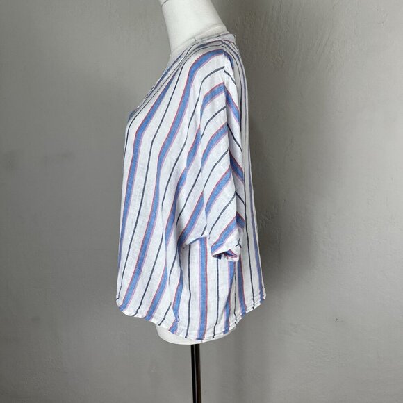 Rails Thea Tahiti Stripe Shirt White Blue V Neck Short Sleeve Tie Front Sz Large - Picture 5 of 11